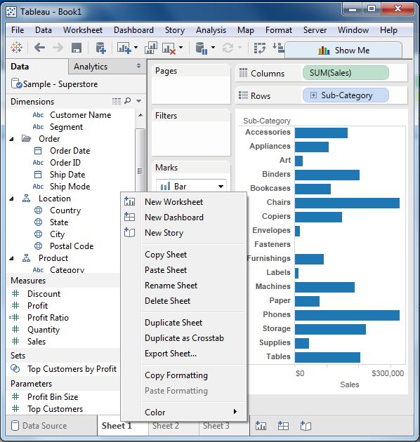 Tableau 添加工作表