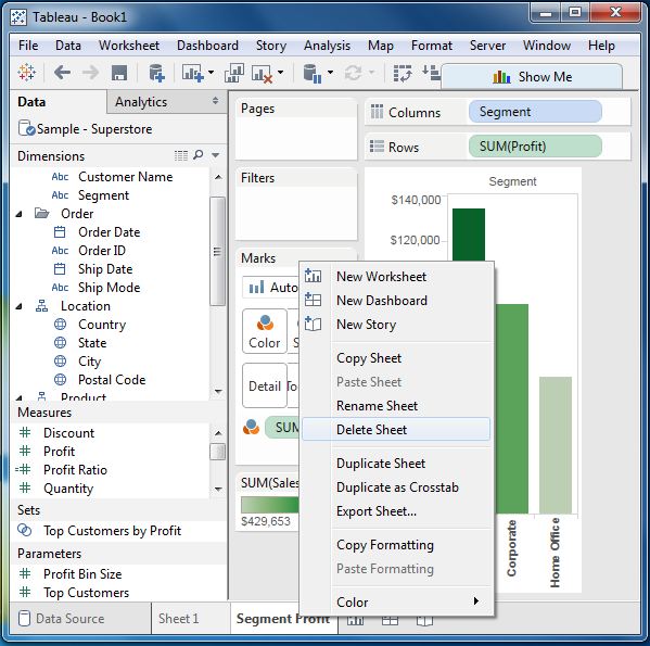 Tableau 保存和删除工作表